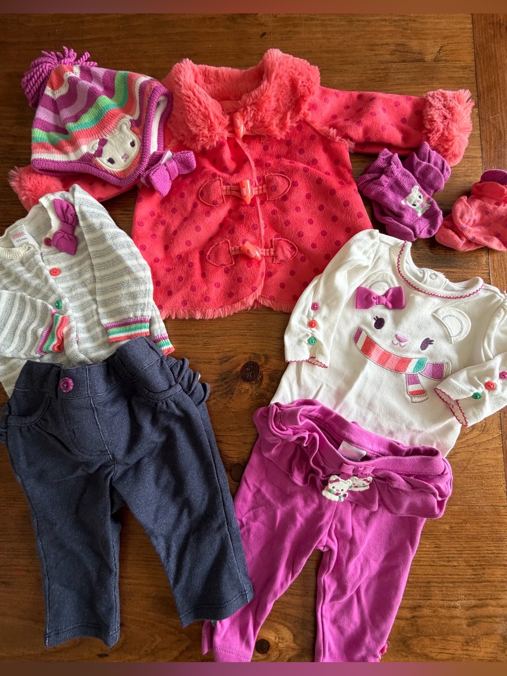 Gymboree 7 Pc Set Pink and Purple Girls 0-3 months Coat, Tops, Pants, Hat